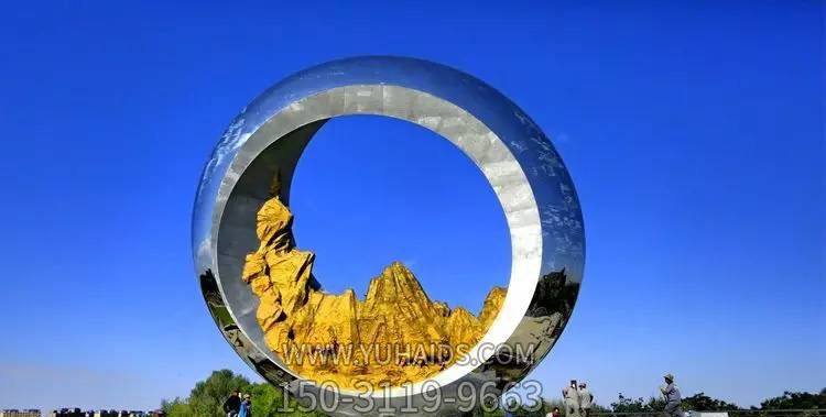 景區園林環(huán)形創(chuàng )意不銹鋼鏡面月亮雕塑