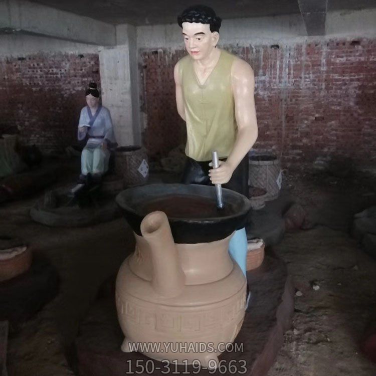 醫學(xué)院擺放玻璃鋼中醫文化熬制中藥人物雕塑