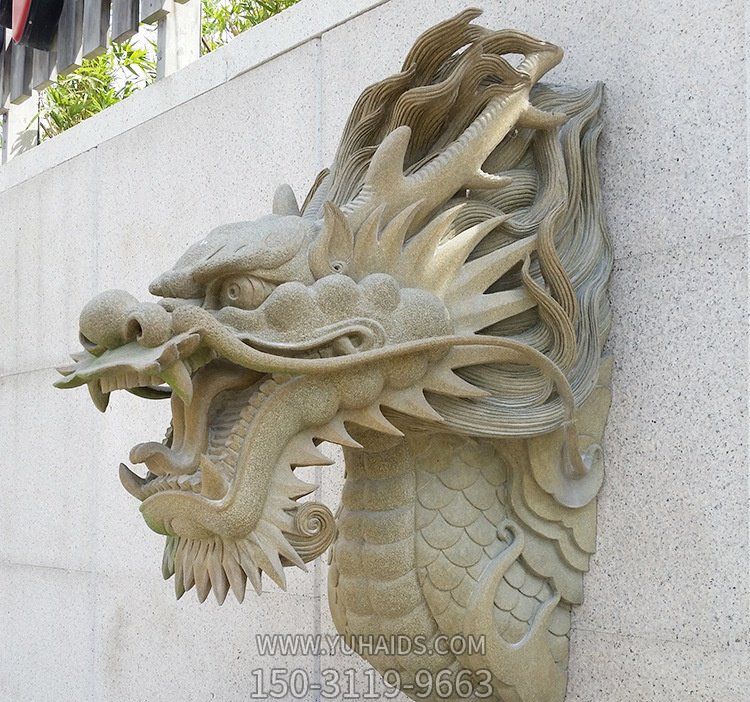 大理石石雕戶(hù)外庭院墻壁上的龍頭景觀(guān)擺件雕塑