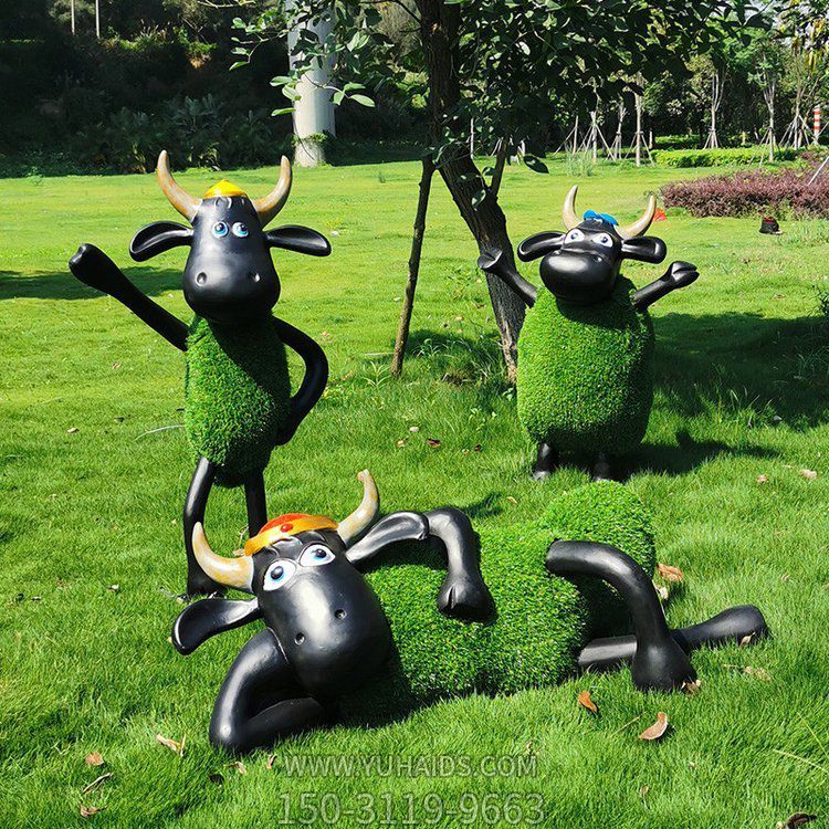 綠植肖恩羊，公園草坪動(dòng)物擺件雕塑