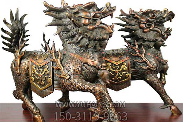 麒麟雕塑-不銹鋼仿銅創(chuàng )意一對神獸麒麟雕塑