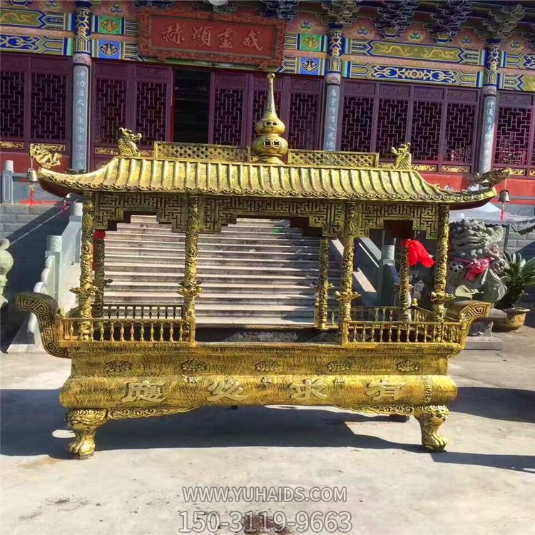 佛教寺廟室外擺放大型鑄銅長(cháng)形香爐雕塑