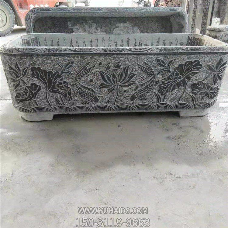庭院石雕水池擺放新型花崗巖荷花石魚(yú)缸雕塑