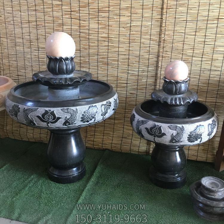 小型室內黑色大理石風(fēng)水球水缽，辦公家用招財風(fēng)水擺件雕塑