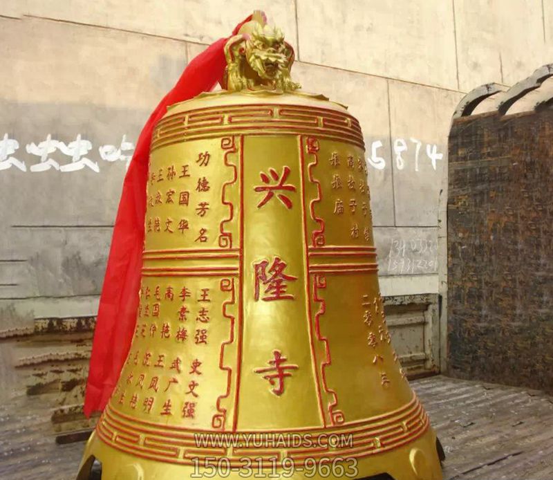 彩繪鎏金寺廟景觀(guān)銅鐘雕塑