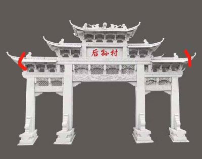 小區農村入口擺放青石浮雕門(mén)樓牌坊