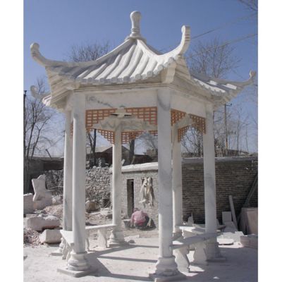 學(xué)?；▓@擺放漢白玉休閑座椅涼亭雕塑