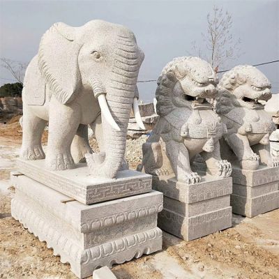 石雕大象、石雕獅子，漢白玉傳統雕塑定制加工