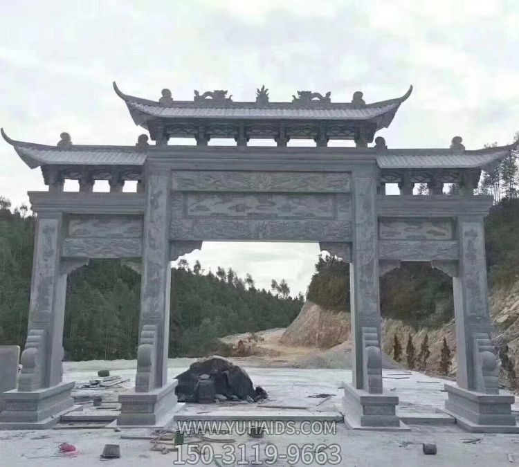 大理石石雕城鎮鄉村三門(mén)四柱牌坊雕塑