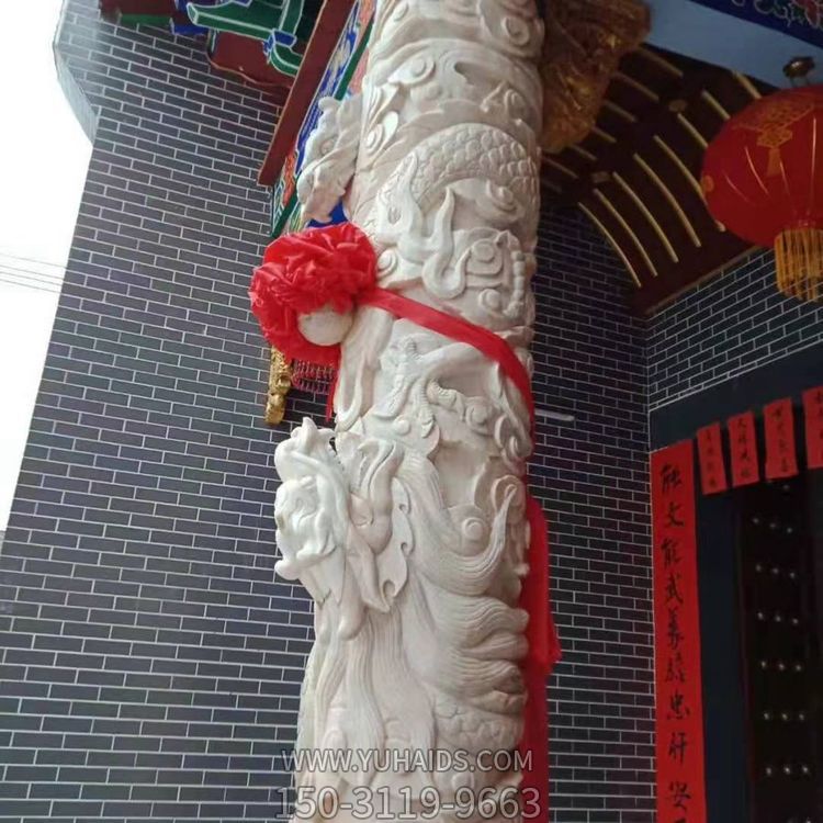 景區大型盤(pán)龍柱 氣勢雄厚奪目大型擺件園林景觀(guān)石雕龍柱雕塑