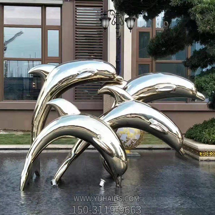 海洋館戶(hù)外地產(chǎn)門(mén)口不銹鋼大型海豚雕塑