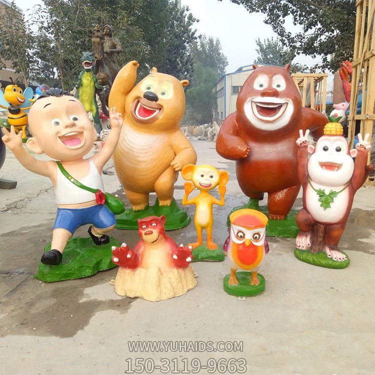 游樂(lè )園擺放玻璃鋼卡通熊大熊二公仔動(dòng)物雕塑