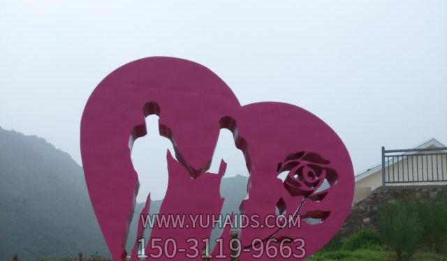 公園廣場(chǎng)創(chuàng )意不銹鋼抽象鏤空男女拉手愛(ài)情雕塑