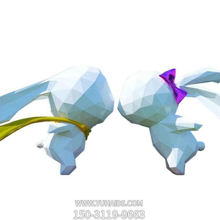 玻璃鋼幾何創(chuàng  )意抽象親親的兔子雕塑