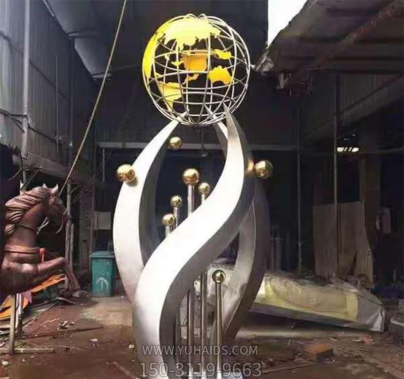 室內創(chuàng )意抽象不銹鋼向上的地球儀雕塑