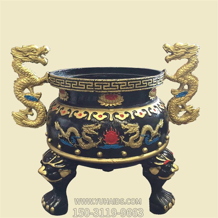 宗教寺廟浮雕雙龍戶(hù)外園林擺件香爐雕塑