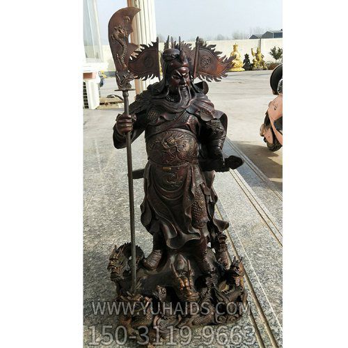 玻璃鋼仿銅戶(hù)外園林大型武財神雕塑