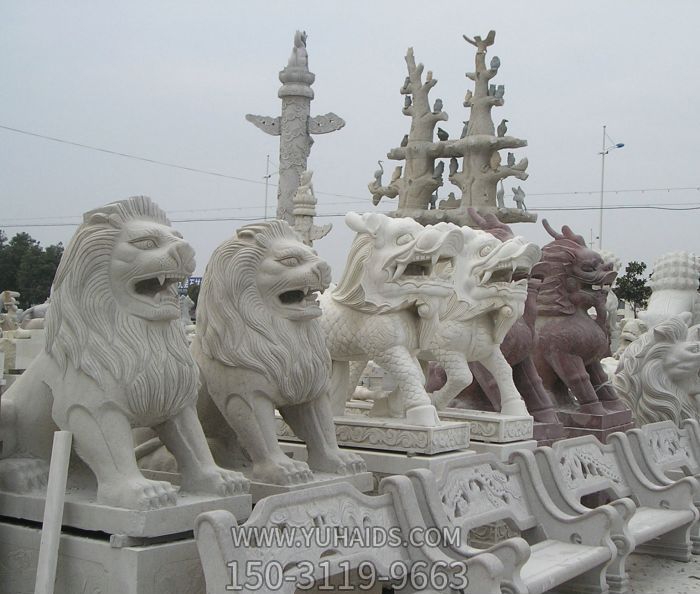戶(hù)外景區大理石石雕創(chuàng )意大門(mén)口獅子獅子雕塑