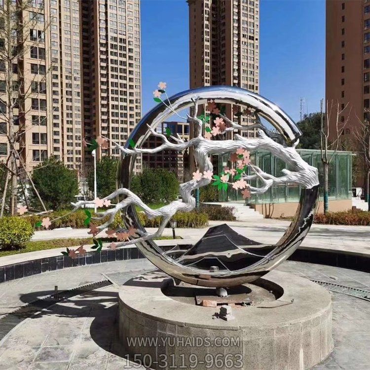 古風(fēng)梅花創(chuàng  )意不銹鋼景觀(guān)雕塑，古意盎然的水景裝飾