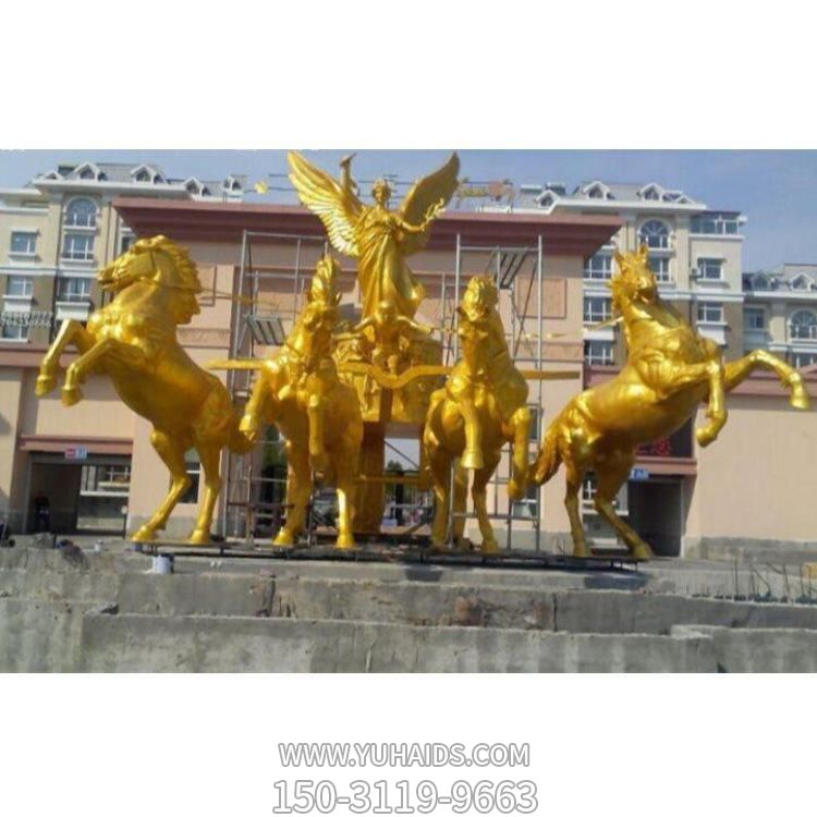 玻璃鋼噴漆鎏金歐式阿波羅戰車(chē)動(dòng)物馬雕塑 小區商業(yè)街擺件
