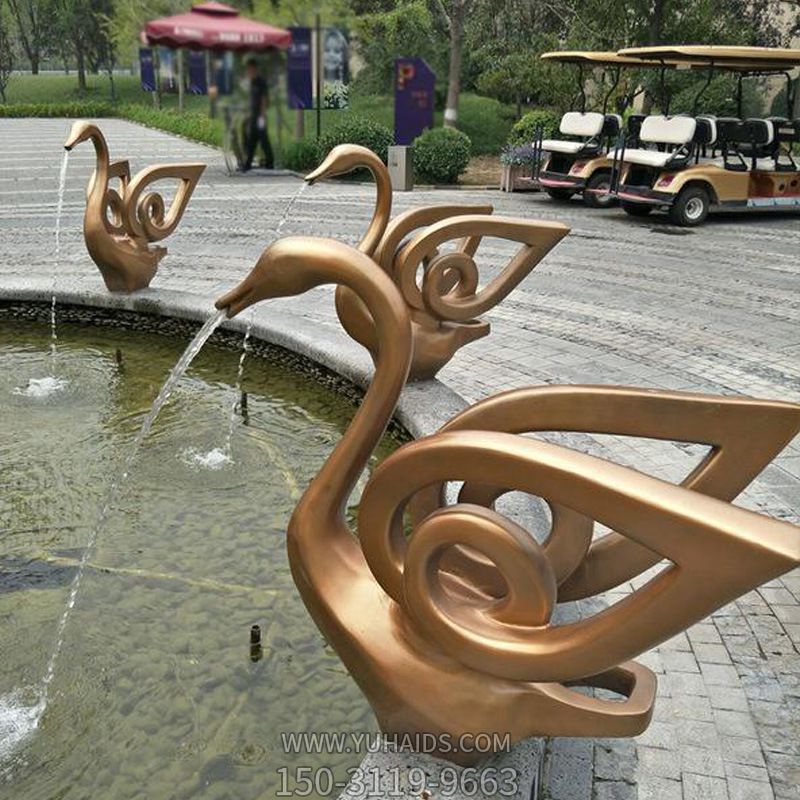 公園廣場(chǎng)別墅不銹鋼噴金鍍金噴水吐水天鵝雕塑