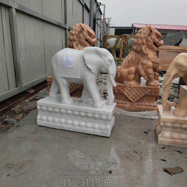 漢白玉石雕園林庭院門(mén)口鎮宅招財大象雕塑
