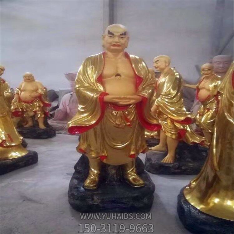 寺廟景區玻璃鋼彩繪大型景觀(guān)十八羅漢雕塑