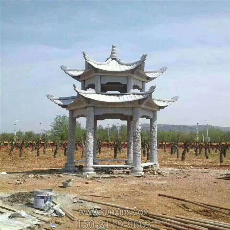 景區園林戶(hù)外擺放雙層六角涼亭雕塑