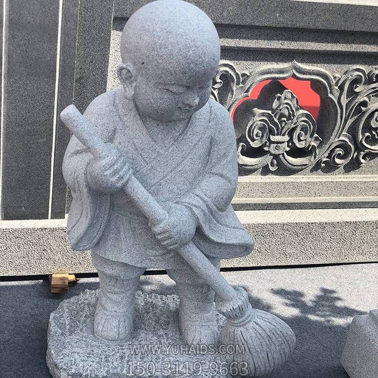 花崗巖石雕小和尚 庭院草坪奇趣景觀(guān)擺件小沙彌雕塑