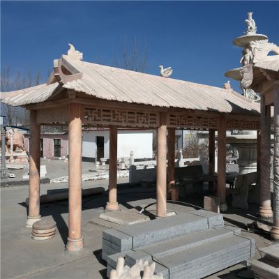 小區廣場(chǎng)長(cháng)廊晚霞紅石雕休息涼亭