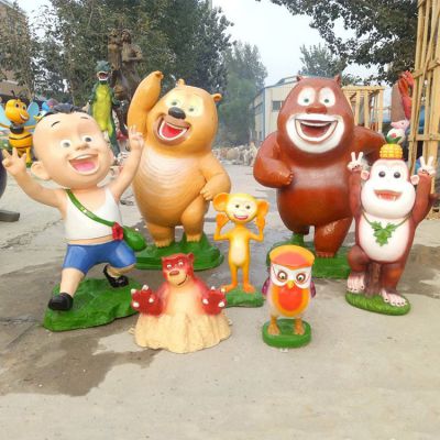 游樂(lè )園擺放玻璃鋼卡通熊大熊二公仔動(dòng)物雕塑