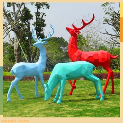 玻璃鋼梅花鹿，幾何形塊面抽象動(dòng)物雕塑