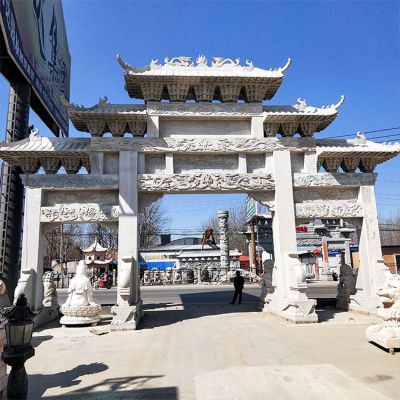 石雕牌坊，大型三間四柱漢白玉石雕牌樓