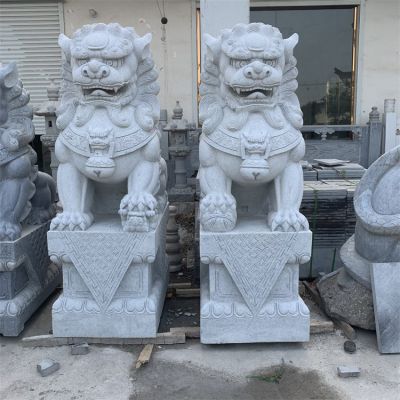 企業(yè)門(mén)口兩側擺放大理石雕刻招財鎮宅獅子門(mén)墩