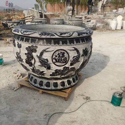 石雕仿古做舊鯉魚(yú)圓形水缸庭院養花養魚(yú)花盆