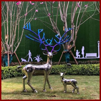 不銹鋼母子鹿，鏡面梅花鹿