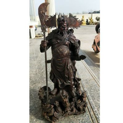 玻璃鋼仿銅戶(hù)外園林大型武財神雕塑
