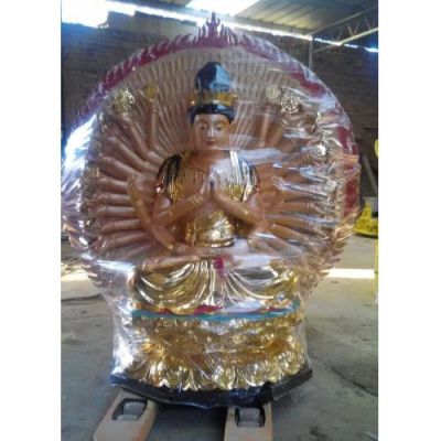 玻璃鋼噴金彩繪千手觀(guān)音雕塑
