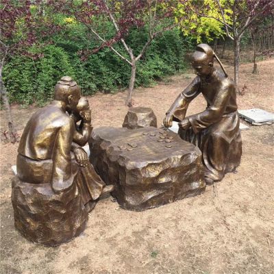 下棋，民俗生活人物玻璃鋼場(chǎng)景雕塑