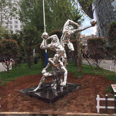 打籃球，不銹鋼鏡面體育運動(dòng)主題人物雕塑