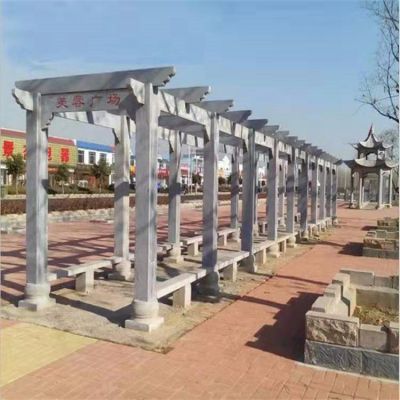 廣場(chǎng)戶(hù)外擺放青石雕刻長(cháng)廊花架休閑座椅