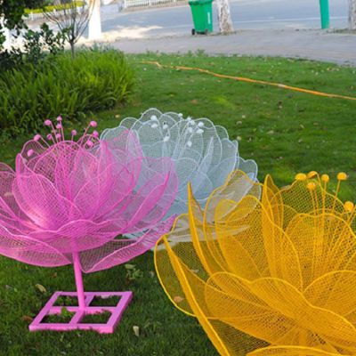 荷花雕塑 不銹鋼鏡面鐵藝鏤空戶(hù)外園林擺件