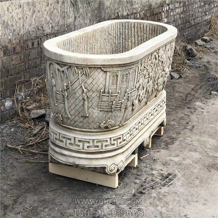 漢白玉仿古石槽，深水槽雕塑