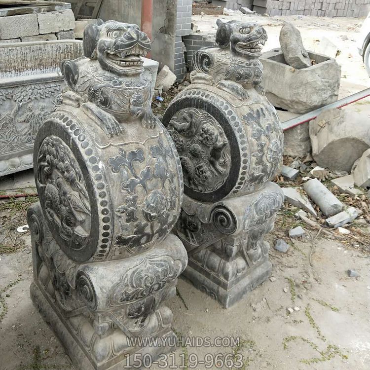 仿古做舊門(mén)口門(mén)墩一對抱鼓石雕塑