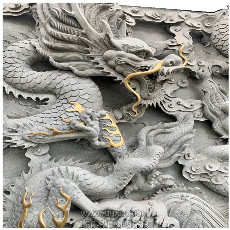 浮雕青石五龍壁石雕龍堵宗教寺廟古建裝飾景觀(guān)雕塑