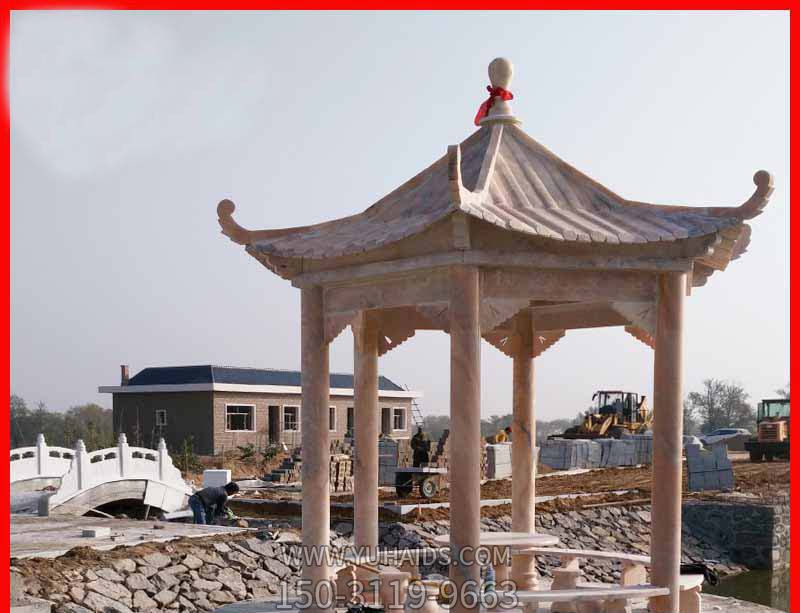 戶(hù)外園林裝飾晚霞紅仿古建休息涼亭雕塑
