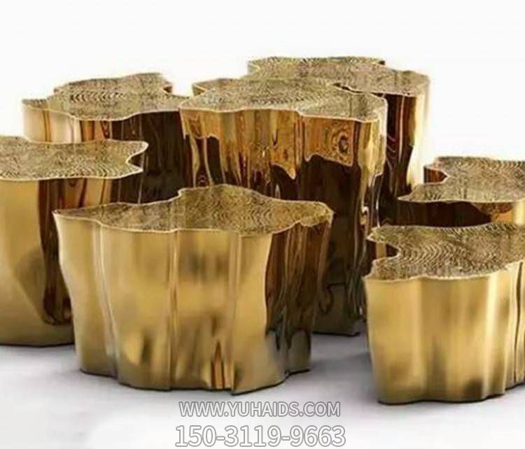 不銹鋼抽象創(chuàng  )意裂開(kāi)的樹(shù)墩擺件雕塑