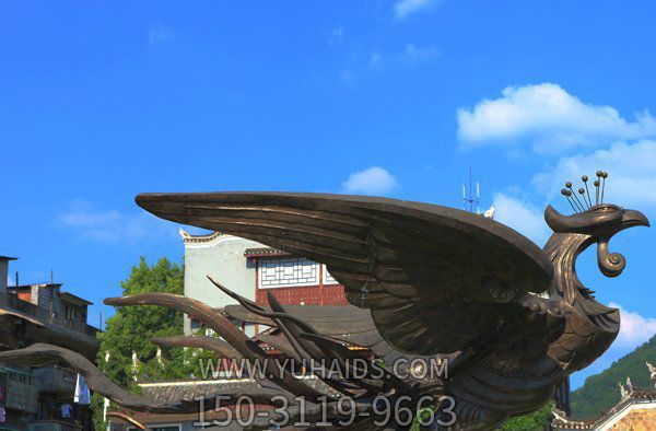 公園廣場(chǎng)創(chuàng )意銅雕飛翔的鳳凰雕塑
