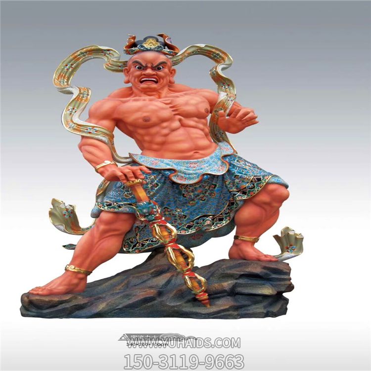 玻璃鋼彩繪大型景觀(guān)寺廟供奉哼哈二將雕塑