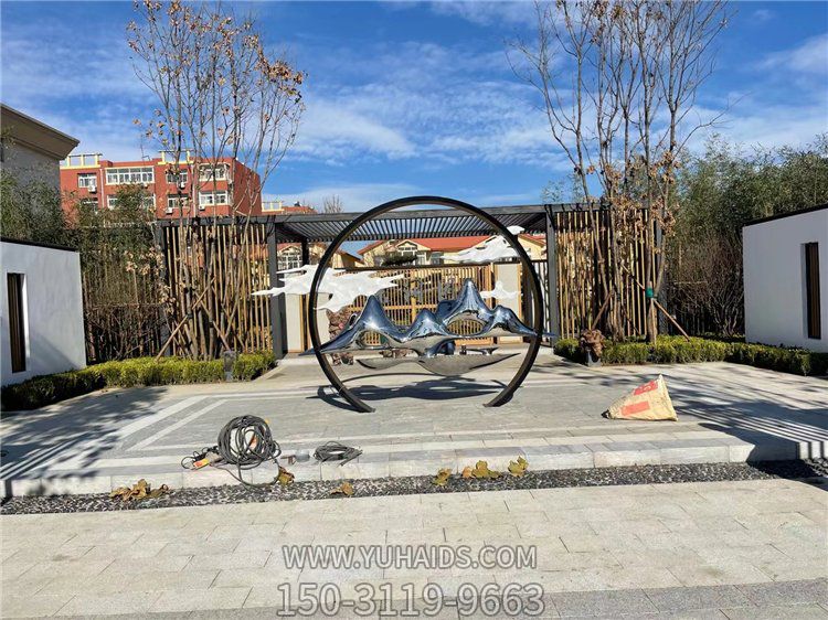 不銹鋼抽象假山圓環(huán)庭院戶(hù)外裝飾擺件雕塑
